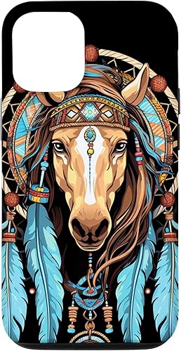 Miniatura 4 de Funda tribal para iPhone 14 Pro Max Horse Dreamcatcher nativo americano plumas