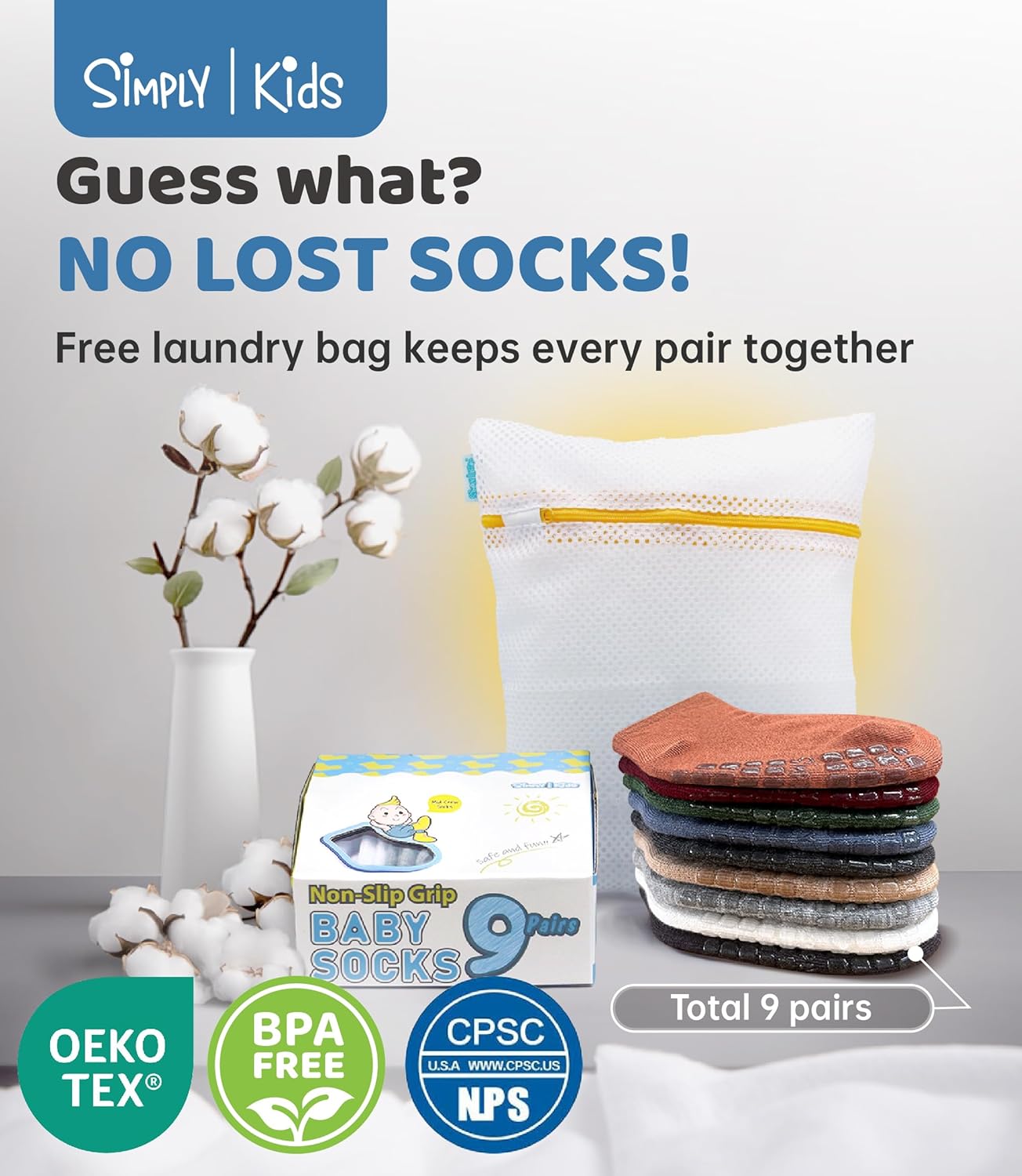 Baby Mid-Crew Socks with Grips (9 Pairs) for 0-7 Years Old Toddler Boy Girl Kids - Image 6