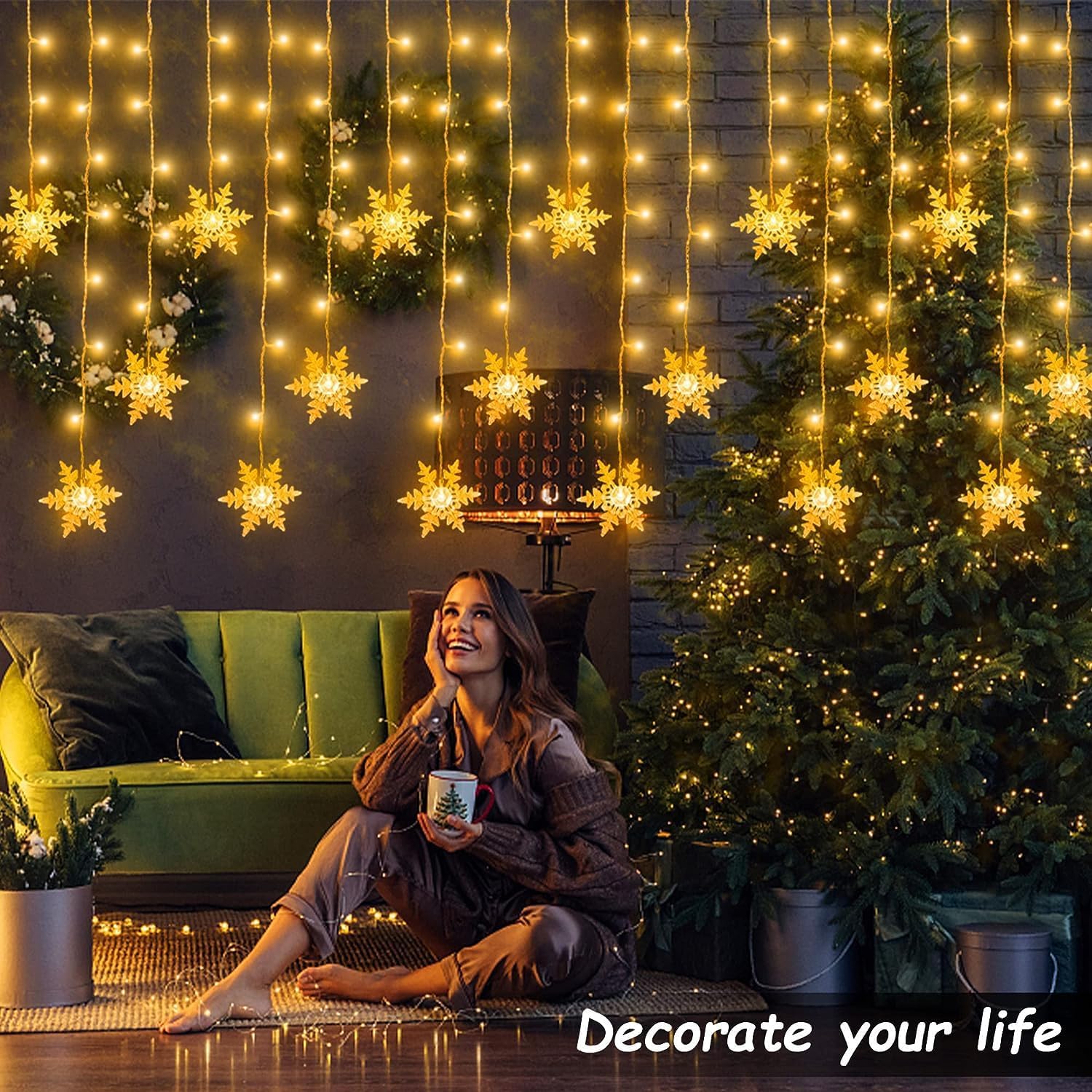 94 LED Lichterkette Schneeflocken, Lichtervorhang Weihnachten Innen 8 Modi und Timer Weihnachtsbeleuchtung Außen IP44 Weihnachtsdeko für Fenster,Hochzeit,Balkon,Schlafzimmer (Packung mit 2)