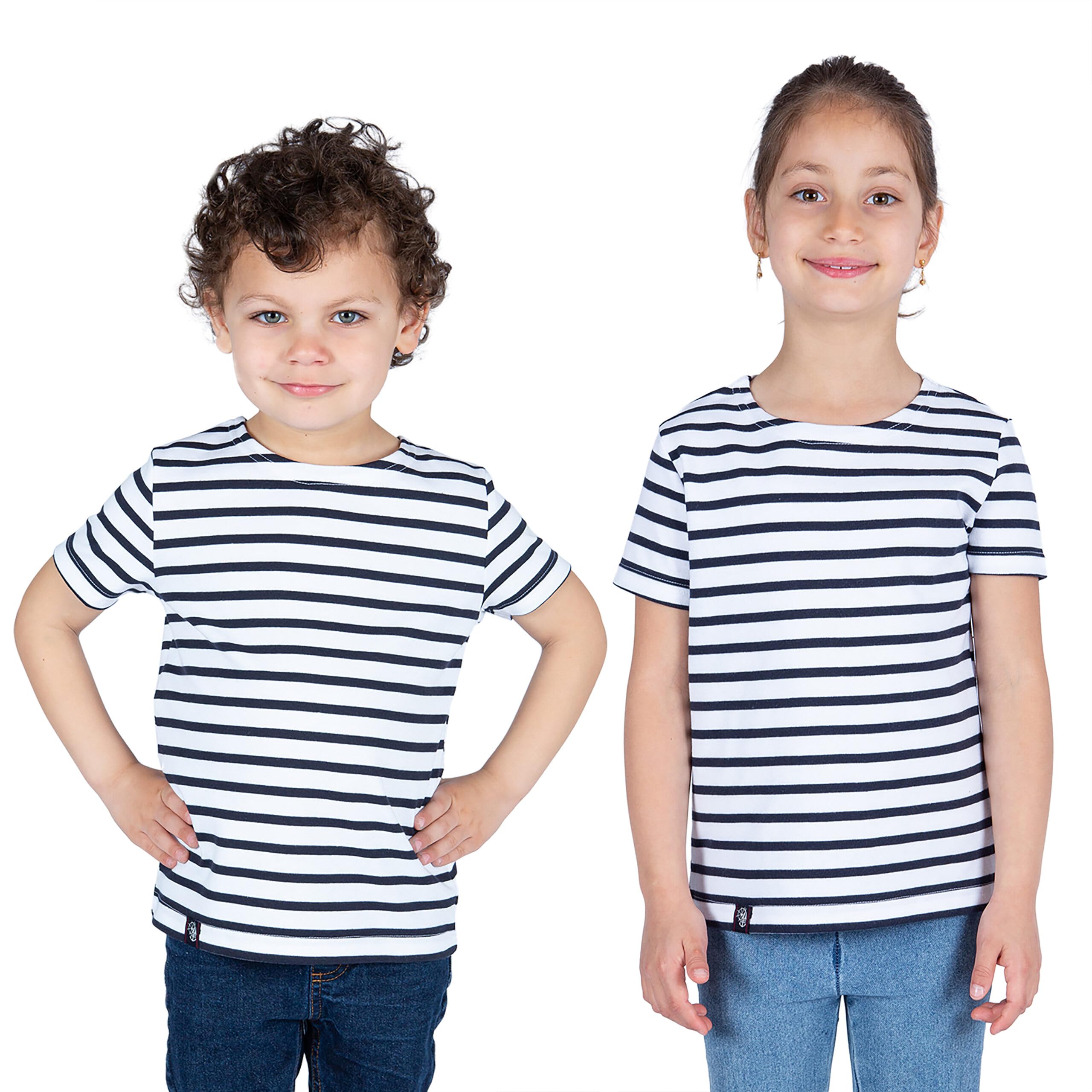 Breizh Ocean - Marinière Coton Bio - de 1 à 14 Ans - Création Française GARLAN Enfant - Tee Shirt Enfant Garcon ou Fille Manches Courtes - Vetement Bebe Garçon et Fille à Rayures