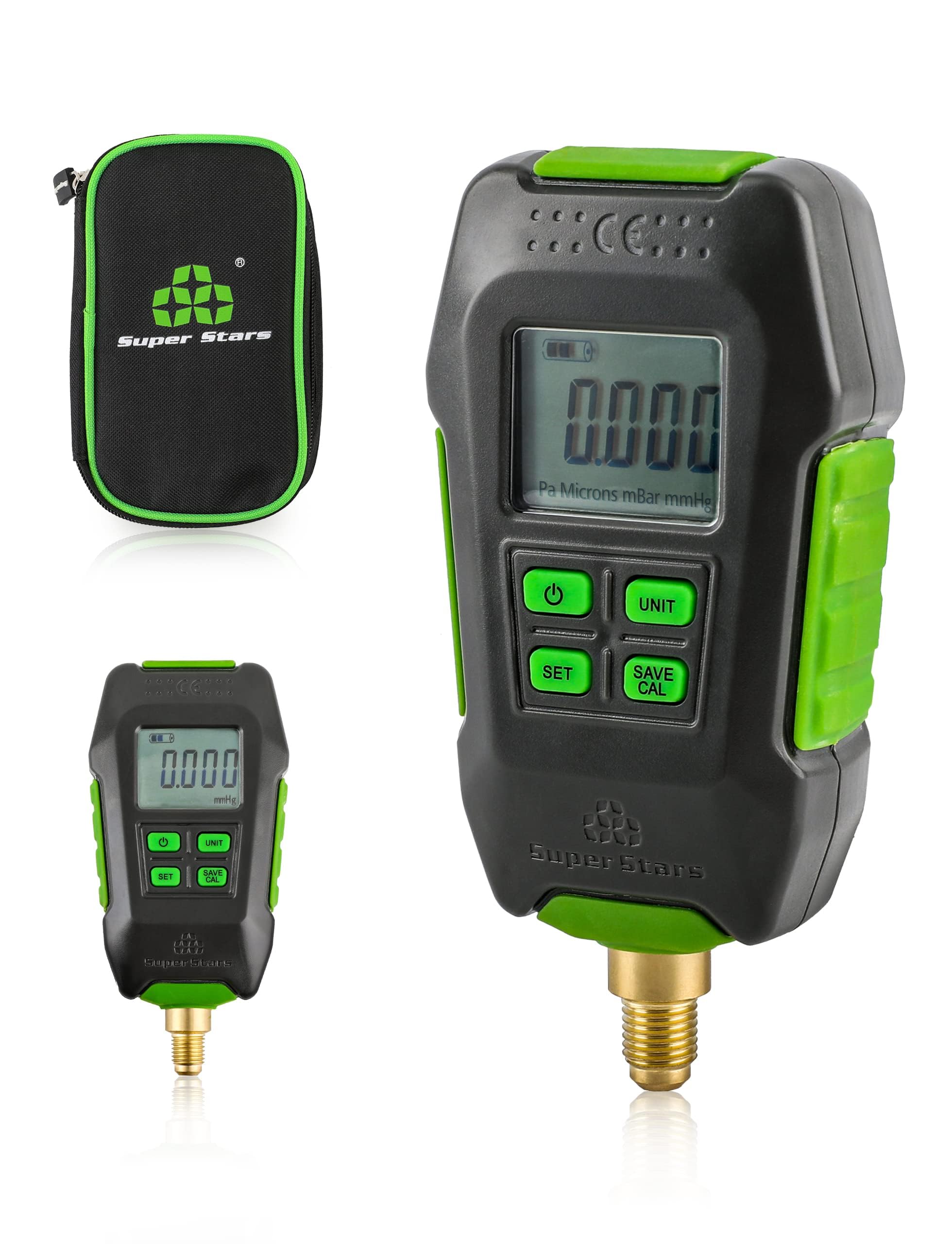 Wisscool Misuratore di vuoto digitale micron 1/4 "SAE, misuratore di pressione digitale HVAC, avviso di allarme, compensazione temporanea, display LCD, 4 unità
