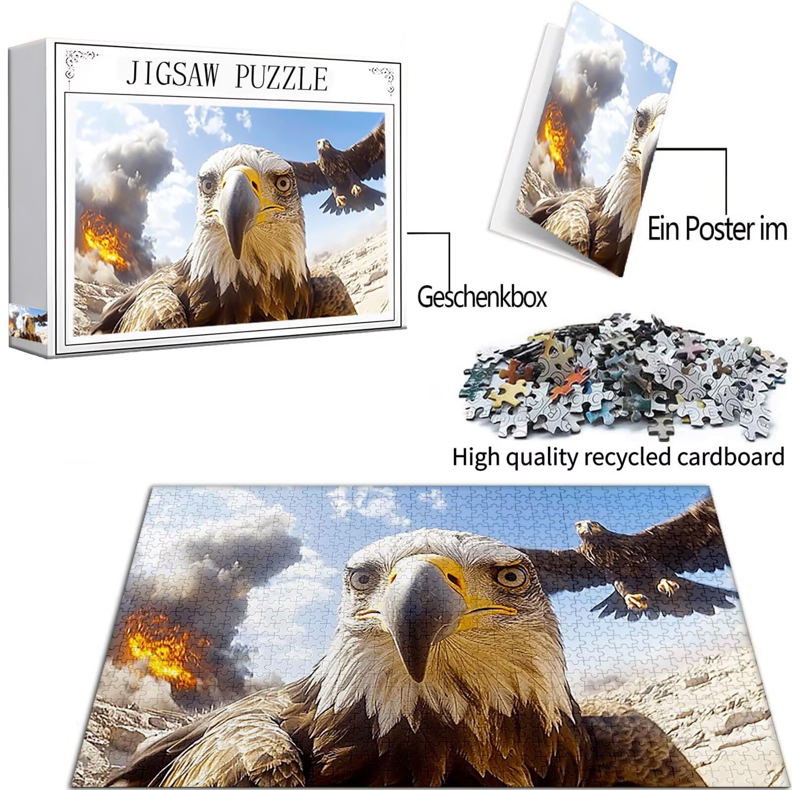 Aquila Puzzle 2000 Pezzi Grandi Dimensioni per Adulti, Puzzle Animale Motivo Progettazione con Compact Box e Poster Incluso per Home Room Wall Decor, Regalo Donna Men, Legna Jigsaw 100x70cm, Model455