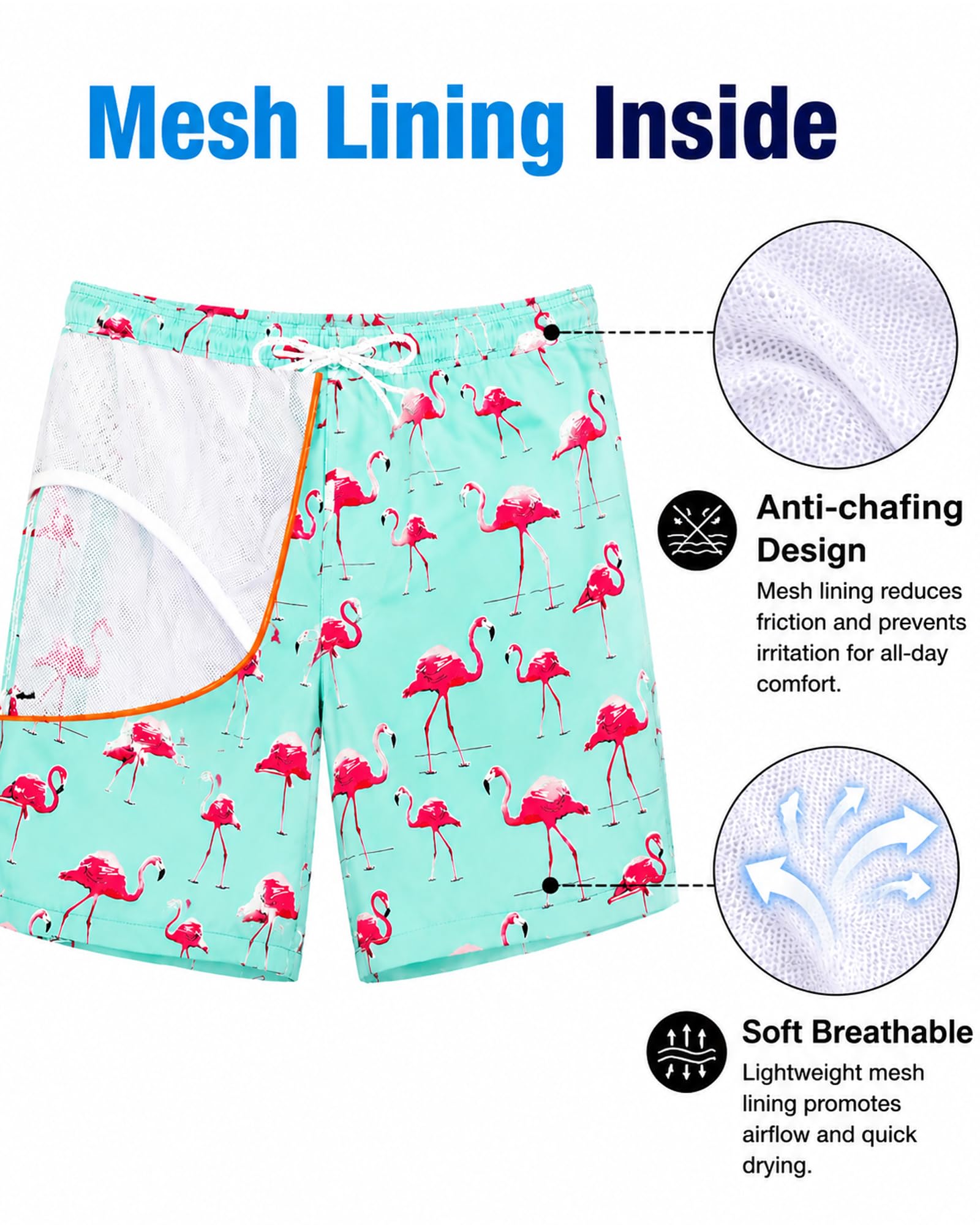 Costume da Bagno da Uomo ad Asciugatura Rapida con Fodera e Tasche in Rete