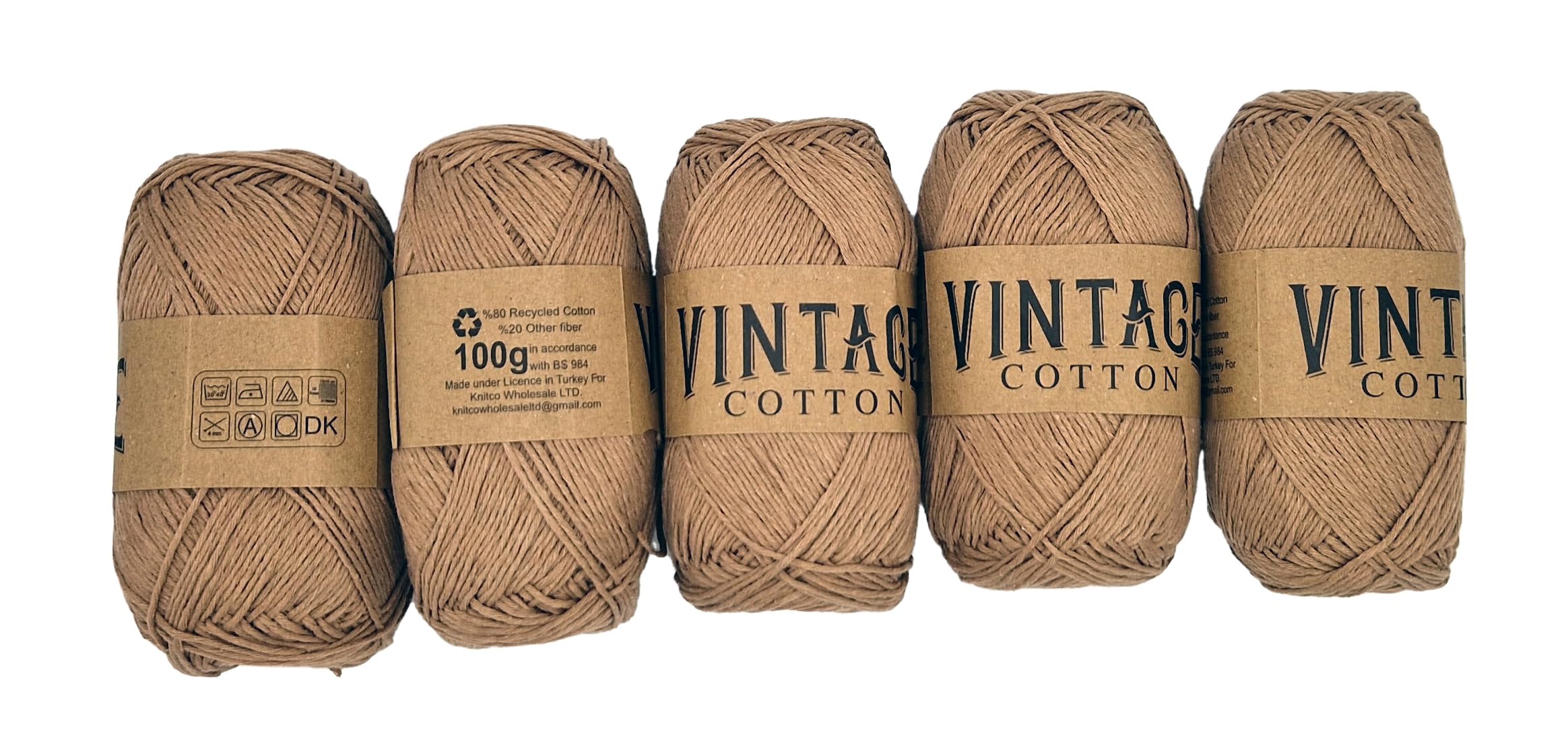 5 x Vintage Cotton DK 100g Crochet & Knitting Yarn/Wool, 60 Colours to Choose from (V-13)