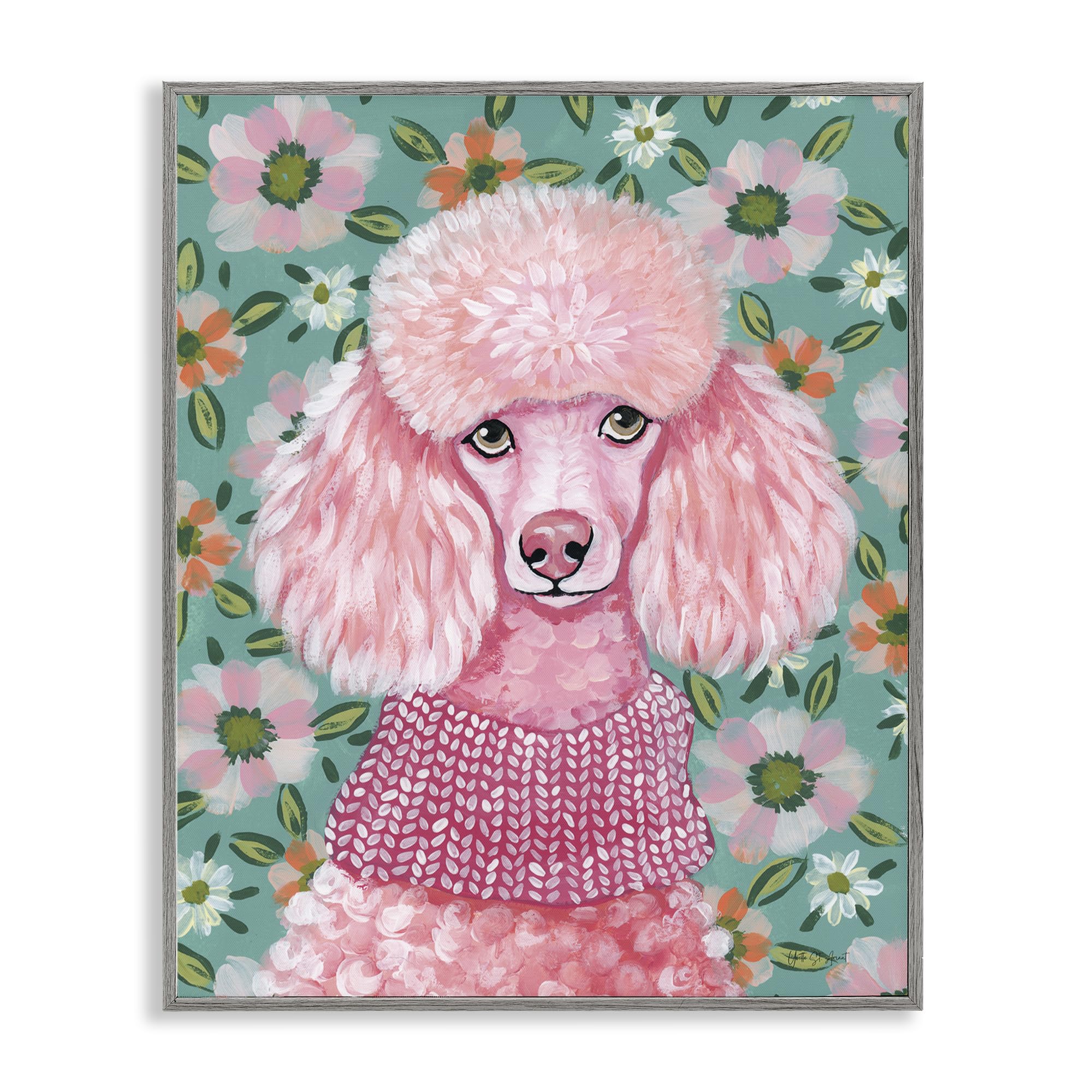 'Floral Poodle In Pink'| Framed Giclee Art