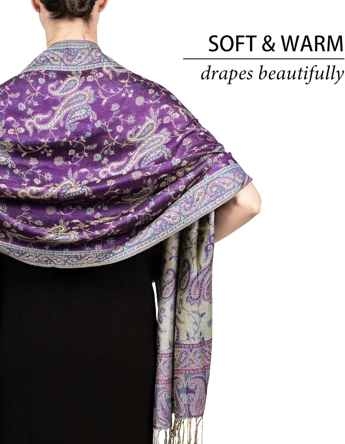 Achillea Reversible Paisley Pashmina Rave Scarf – Exotic Indian Shawls and Wraps for Evening Dresses, Festivals, All Seasons - Image 4