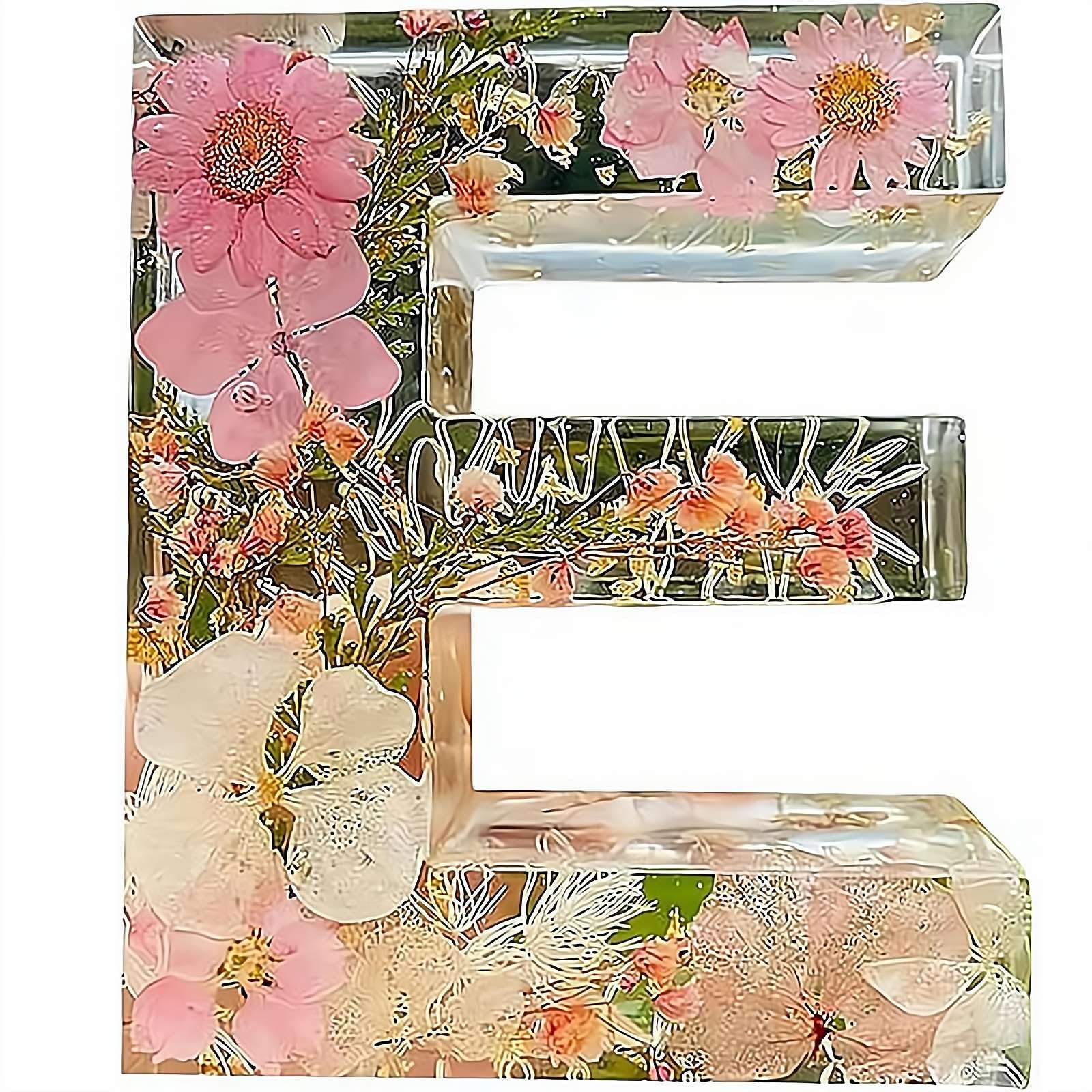 Handmade Floral Night Light, 2026 Floral Resin Night Light Letter, Flower Resin Letter Lamp with LED Lights, DIY Handmade Creative Letters Flower Lamp, For Various (E)