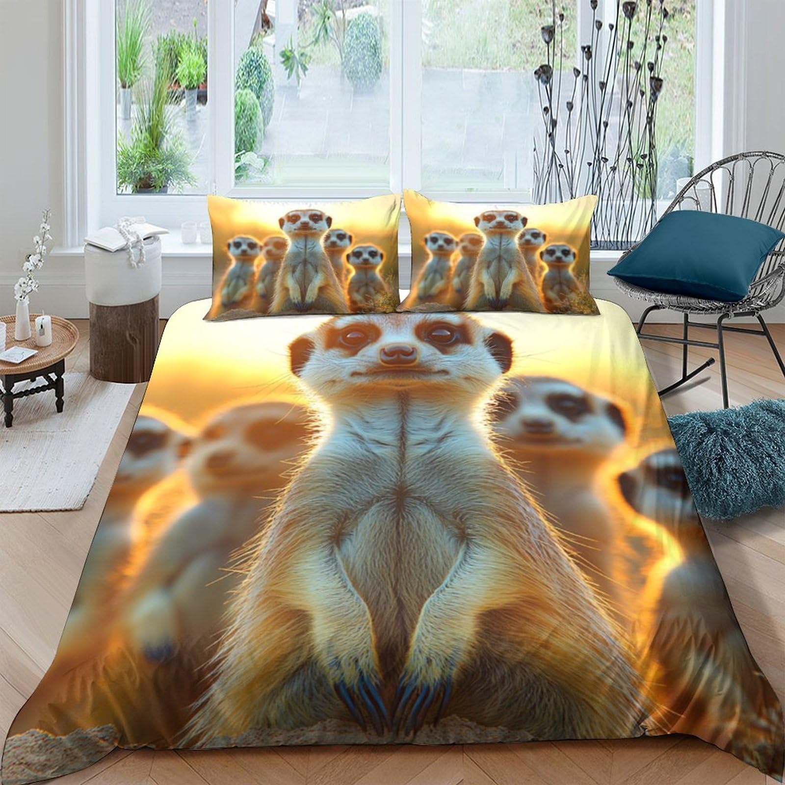 Ctjqhvkz Style-4 3D Printed Meerkat Group Fitted Sheet Microfiber Soft Breathable Sunset Bed Cover For Bedroom Dorm Decor Single（135X200cm）