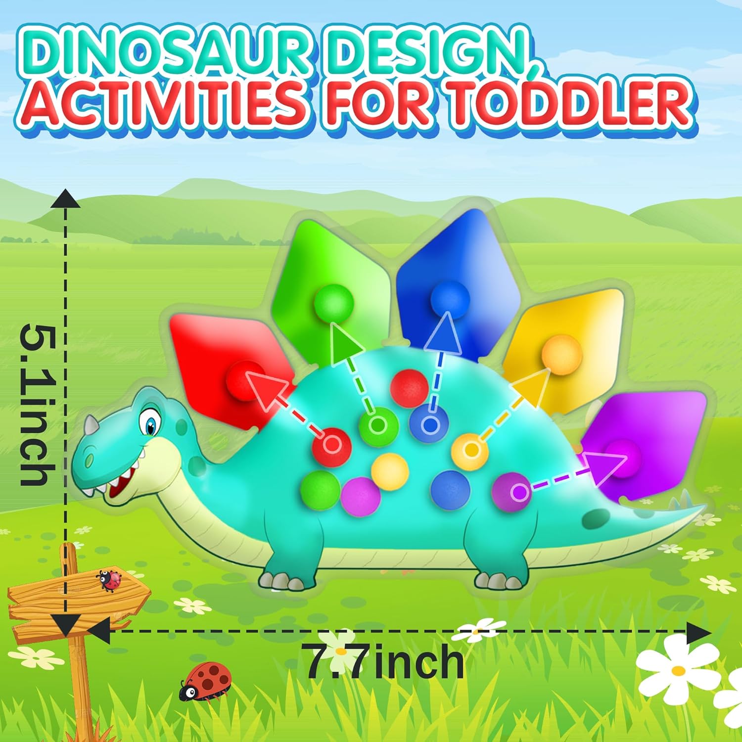 Dinosaur Color Sorting Sensory Toy Travel Toys for Toddler 1-3 Airplane Squishy Squeeze Toy Roadtrip Essenstial for Toddlers Boys Gift Fine Motor Autism Calm Fidget Montessori Preschool Activities Kid
