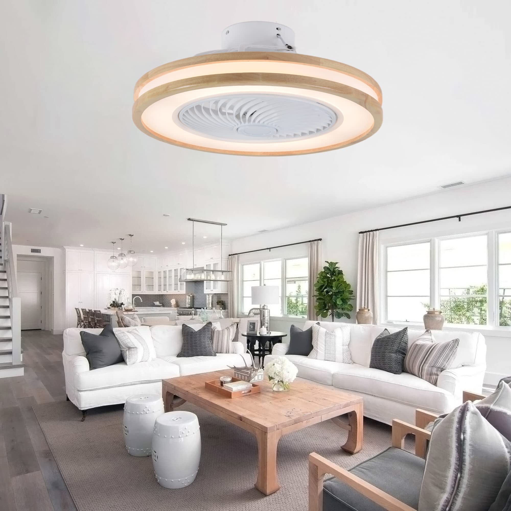 Moderne LED Dimmable Bois Lustre Ventilateur De Plafond LED Avec Telecommande Silencieux Lustre Plafonnier Moteur DC Réversible 6 Vitesses Pour Chambre Salon Plafonnier Led-A