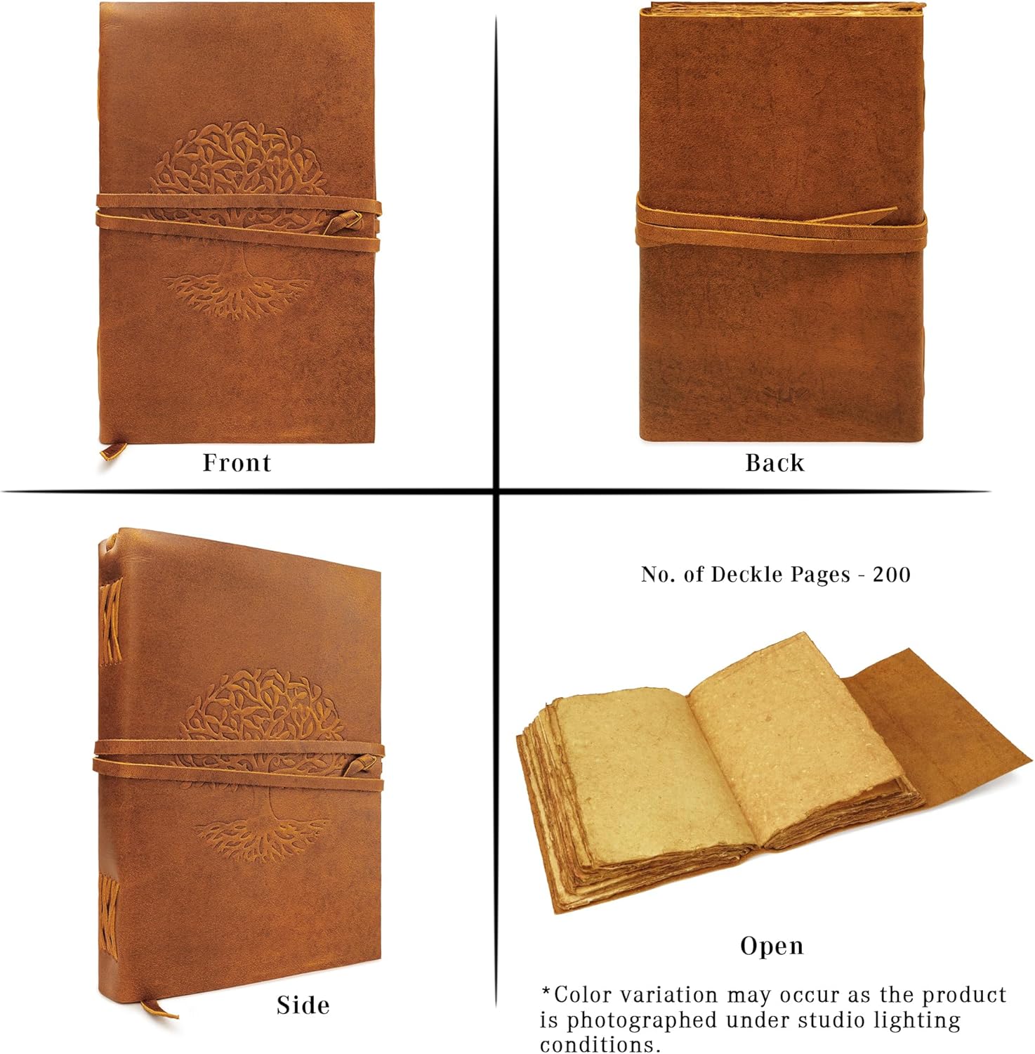 Tree Of Life Leather Journal for Women and Men, Handcrafted Leather Journal for Writing Womens, Sketchbook, Travel Diary with Unlined Deckle Paper, Tan 8x13