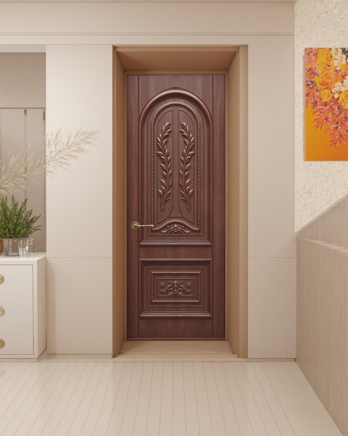 FLFK Decorative Door Mural Wallpaper Sticker, Self-Adhesive Peel and Stick, Classical Carved Wood Design, 30.3 x 78.7 inches, Split into 2 Pieces