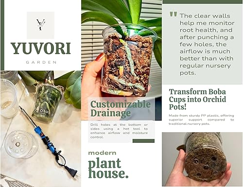 Miniatura 7 de Maceta transparente para orquídeas, macetas de té de 3.5 pulgadas y cubiertas elegantes para falaenopsis, suculentas y plantas de interior, drenaje