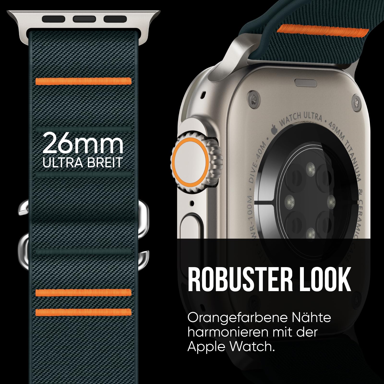 Suitisbest Pasek do Apple Watch Ultra 49 mm, 45 mm, 44 mm, 42 mm, nylonowy pasek sportowy z haczykami S do Apple Watch Ultra 2/Ultra SE Series 9/8/7/6/5/4/3/2/1
