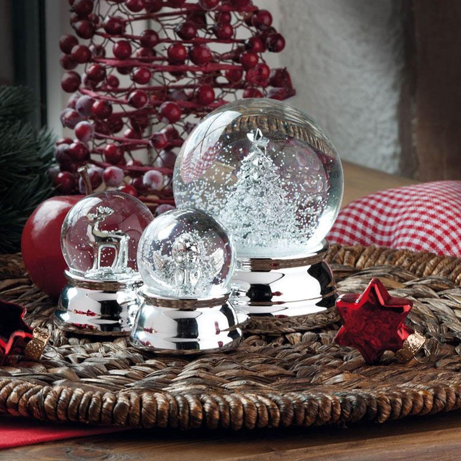 Petite boule à neige en verre argenté avec renne Ø 8 cm – Décoration de Noël pour l'hiver et Noël