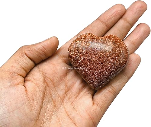 Miniatura 4 de Amazing Gemstone Piedra de Palma de Cristal de Goldstone Rojo en Forma de Corazón - Piedra de Preocupación de Bolsillo para Masaje, Equilibrio