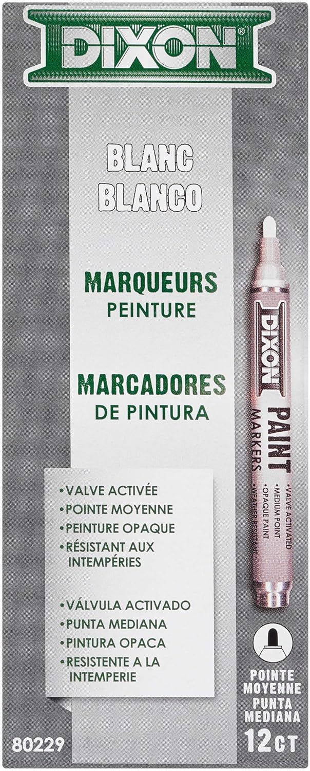 Dixon Paint Markers, Medium Tip, Box of 12, White (80229)