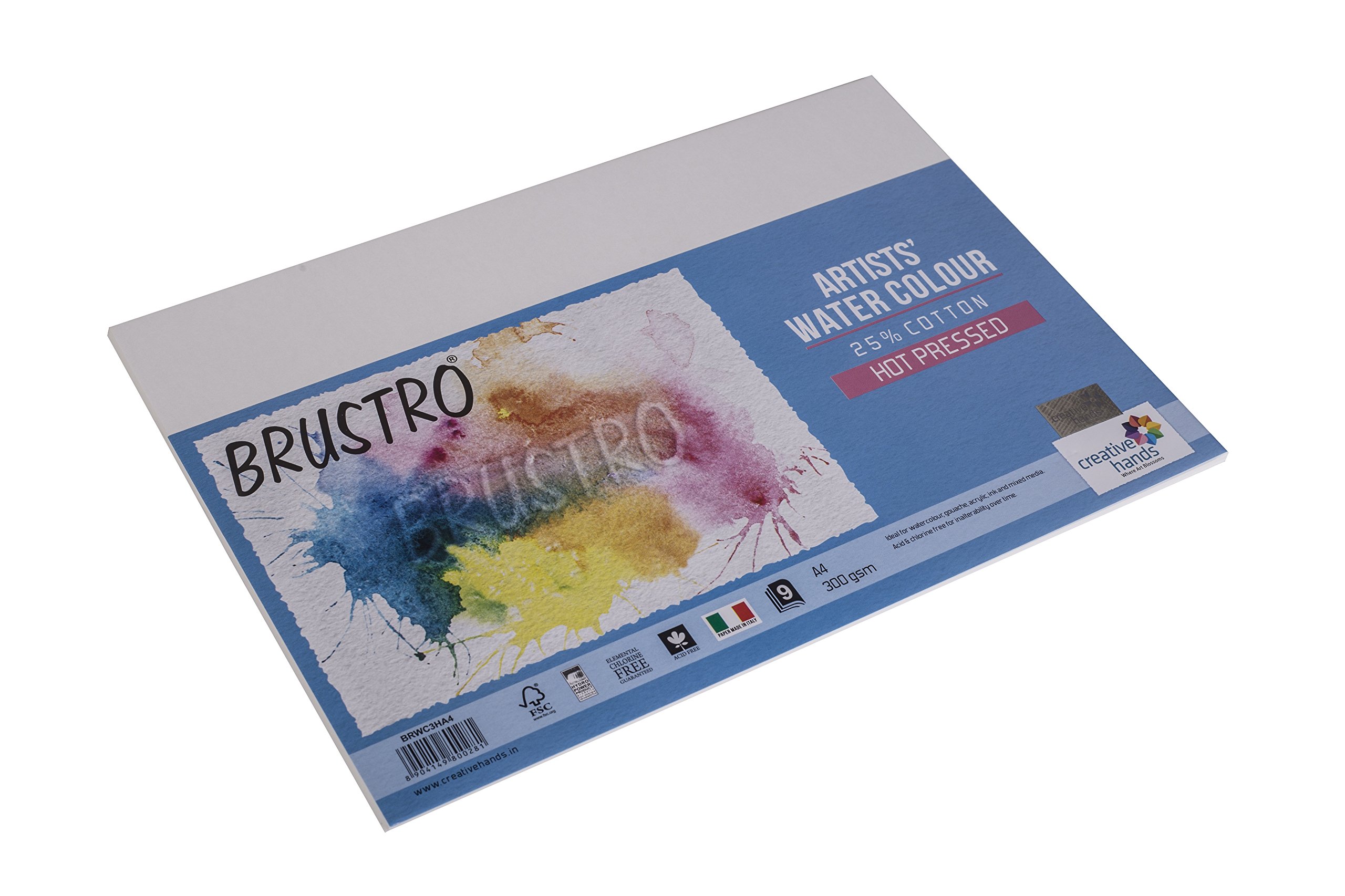 Brustro Aquarellpapier, 25 % Baumwolle, heißgepresst, 300 g/m², A4, 2 Packungen (jede Packung enthält 9 Blatt)