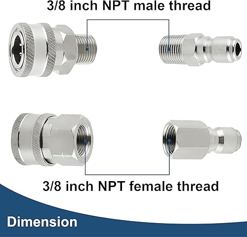 Miniatura 3 de Arandela a presión de conexión rápida de 38 pulgadas, accesorios para lavadora a presión, juego de adaptadores de acero inoxidable, rosca hembra y