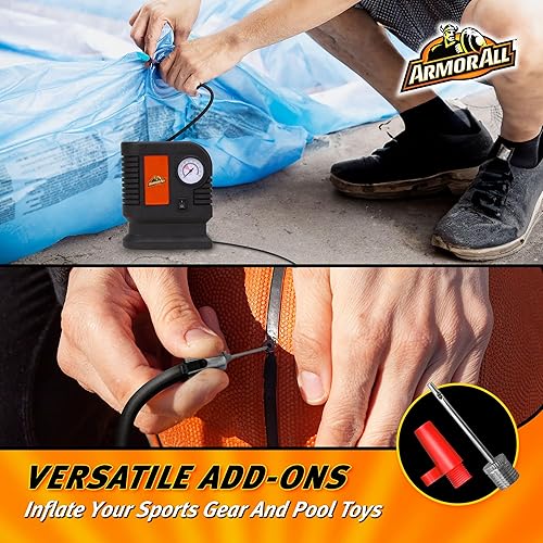 Miniatura 5 de Armor All Inflador de neumáticos portátil de 100 PSI, bomba de aire para neumáticos de automóvil, bicicleta, camión, boquillas multiusos y