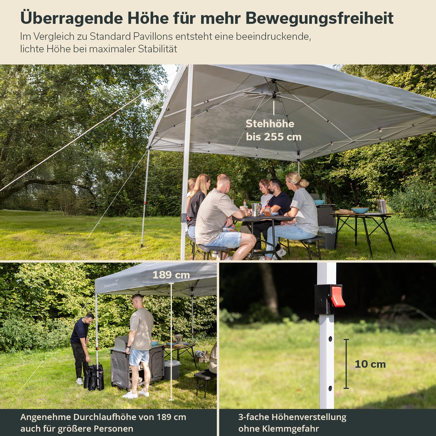 Skandika Pawilon Solvorn 3 x 3 m, opatentowany mechanizm jednoręczny, składany pawilon typu Pop Up ze stalowym stelażem, ochrona przed promieniowaniem UV 50+, odporny na warunki atmosferyczne,