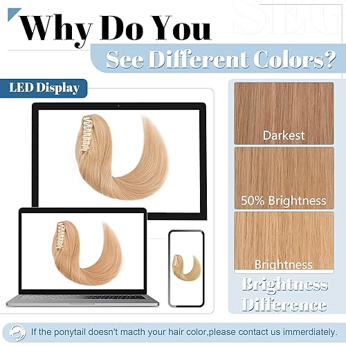 Miniatura 6 de SEGO Extensiones de cabello humano con clip de garra, extensiones de cabello humano 100% real, cola de caballo, extensiones de cabello humano largo