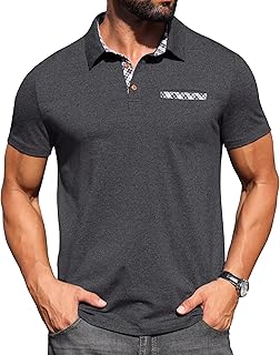 Men's Polo Shirts Lightweight Short Sleeve Casual Cotton T-Shirt Summer Button Golf Tee with Pocket