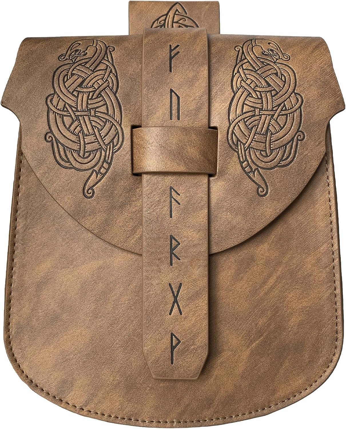 HiiFeuer Viking Embossed Snakes Faux Leather Belt Bag, Nordic Belt Pouch, Medieval Vintage Portable Waist Bag for Ren Faire (Brown B) - Image 2