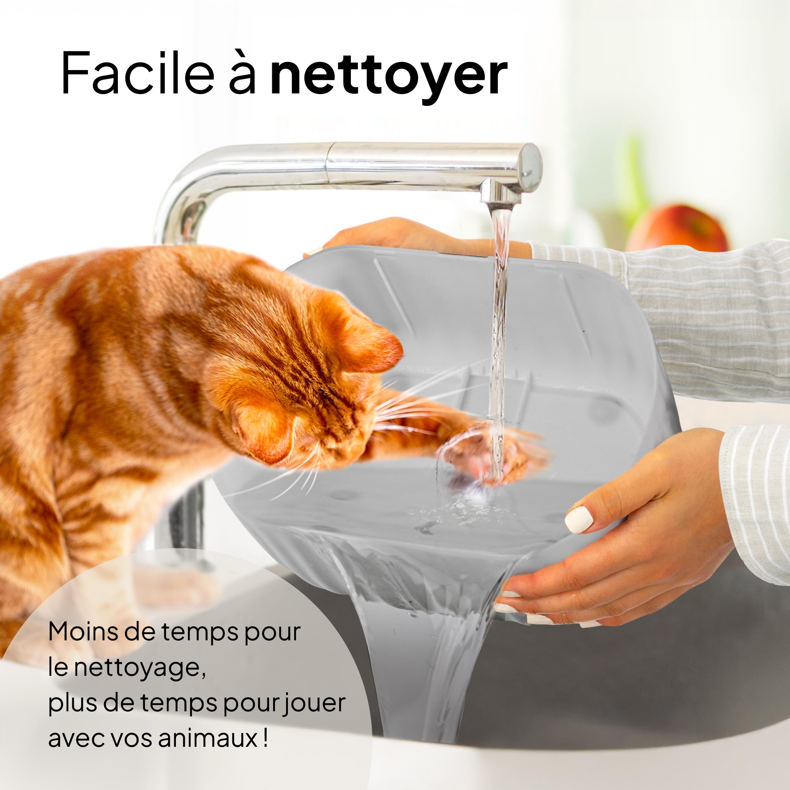 Pretty Paw Fontaine à Eau pour Chat sans Fil 3L - Détecteur de Mouvement, Pompe silencieuse, Fontaine pour Chat Rechargeable avec Filtre, Placement Flexible sans câble - Aqua Sense (Gris)