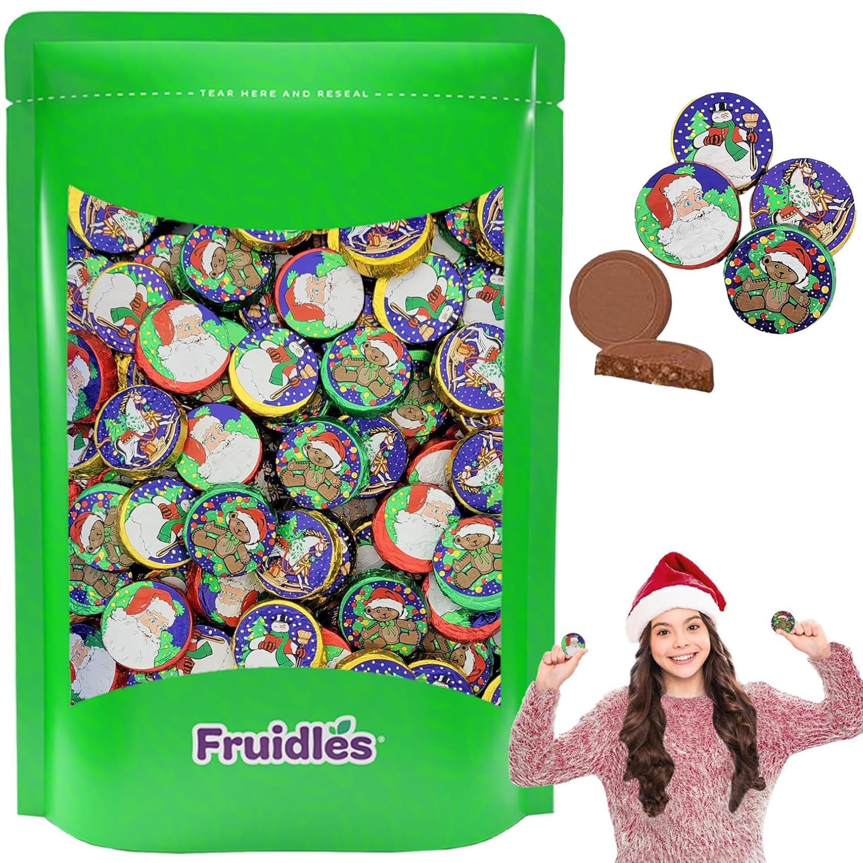 Fruidles Christmas Rich Disc Chocolate, Party Bag Fillers, Individually Wrapped Silver Foils, Kosher Certified Dairy (Half-Pound)