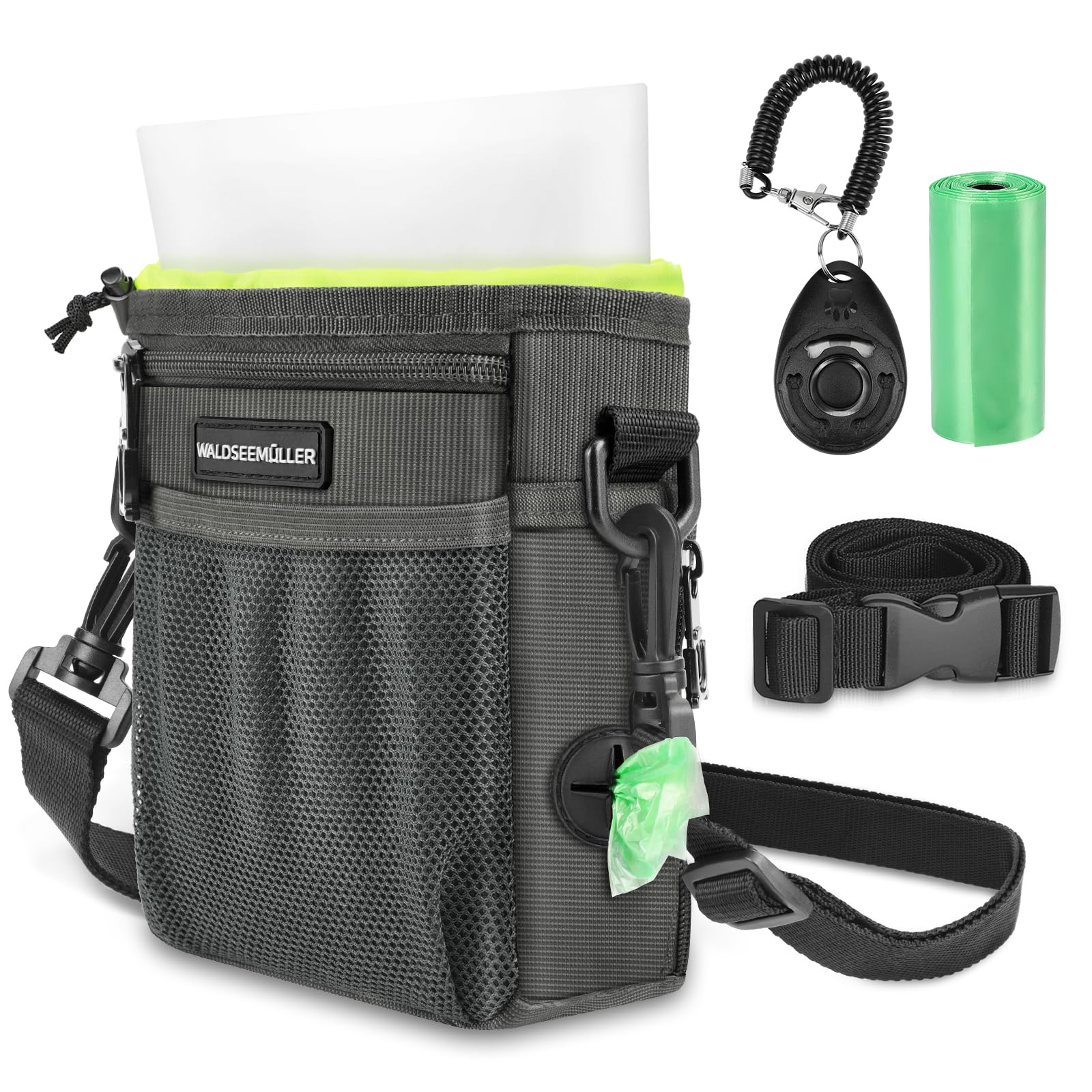 Waldseemüller Dog Treat Pouch with Removable Silicone Snack Bag Waste Bags Dog Training Clicker, 3 Ways to Wear Walking Fanny Pack