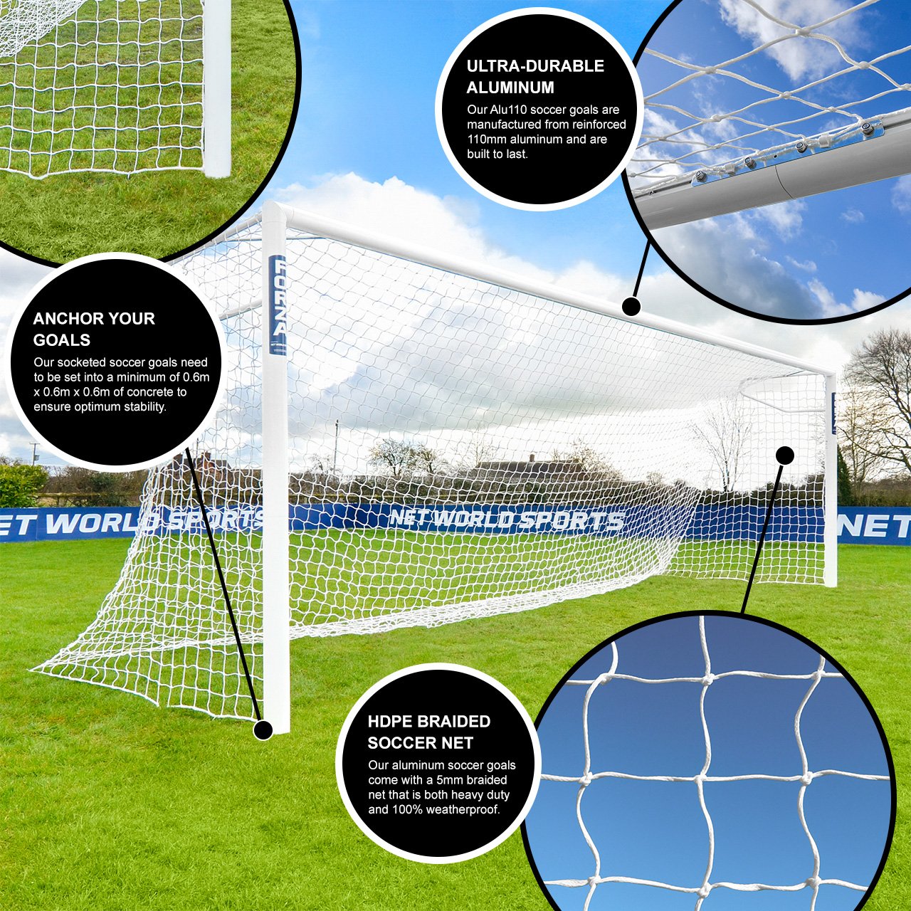 FORZA Alu110 Soccer Goal (12ft x 4ft to 24ft x 8ft) Choose Your