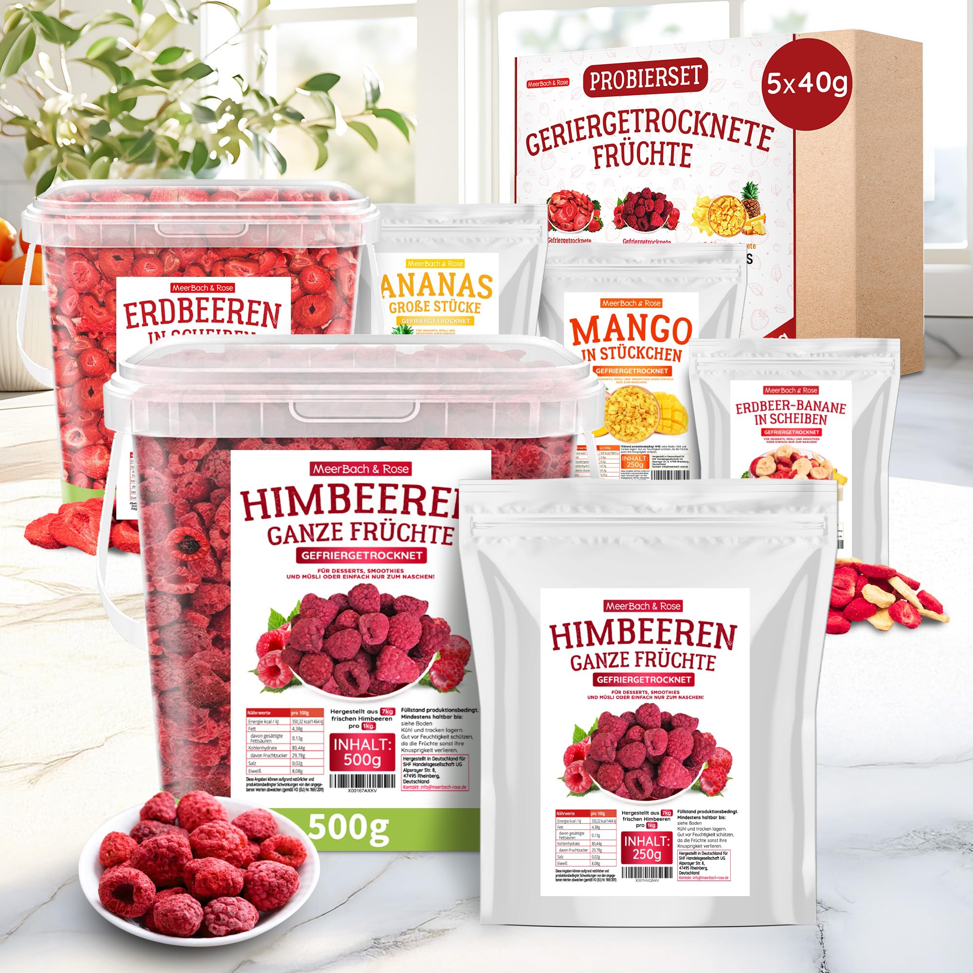 Gefriergetrocknete Himbeeren 500g – Ganze Früchte, 100% Frucht, vegan, Premium Qualität aus Deutschland