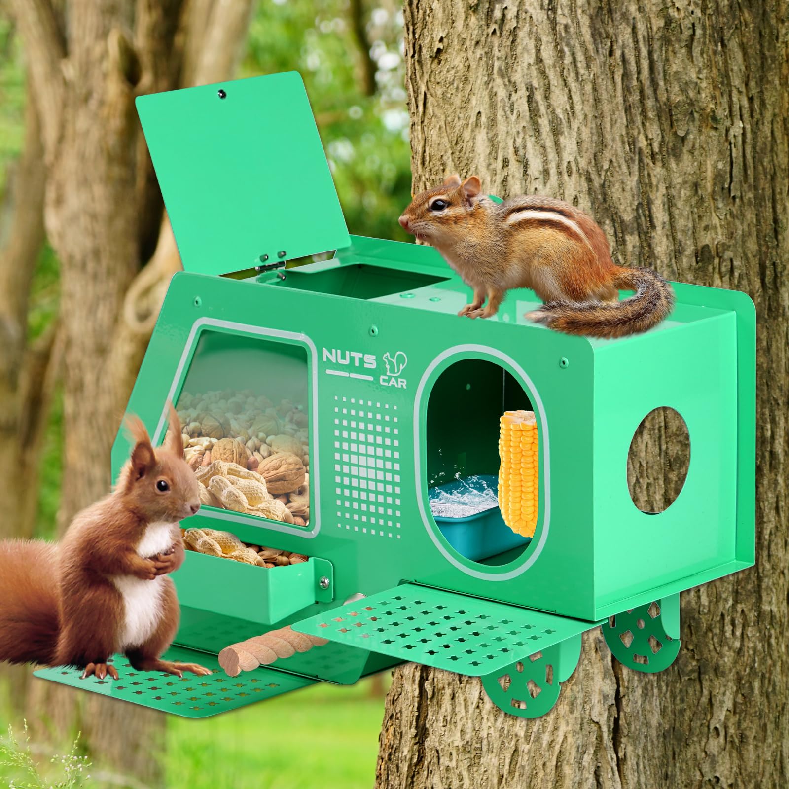 Relaxdays Casetta Mangiatoia Per Scoiattoli, In Legno, Appendere, 2 Ingressi E P - Foto 8