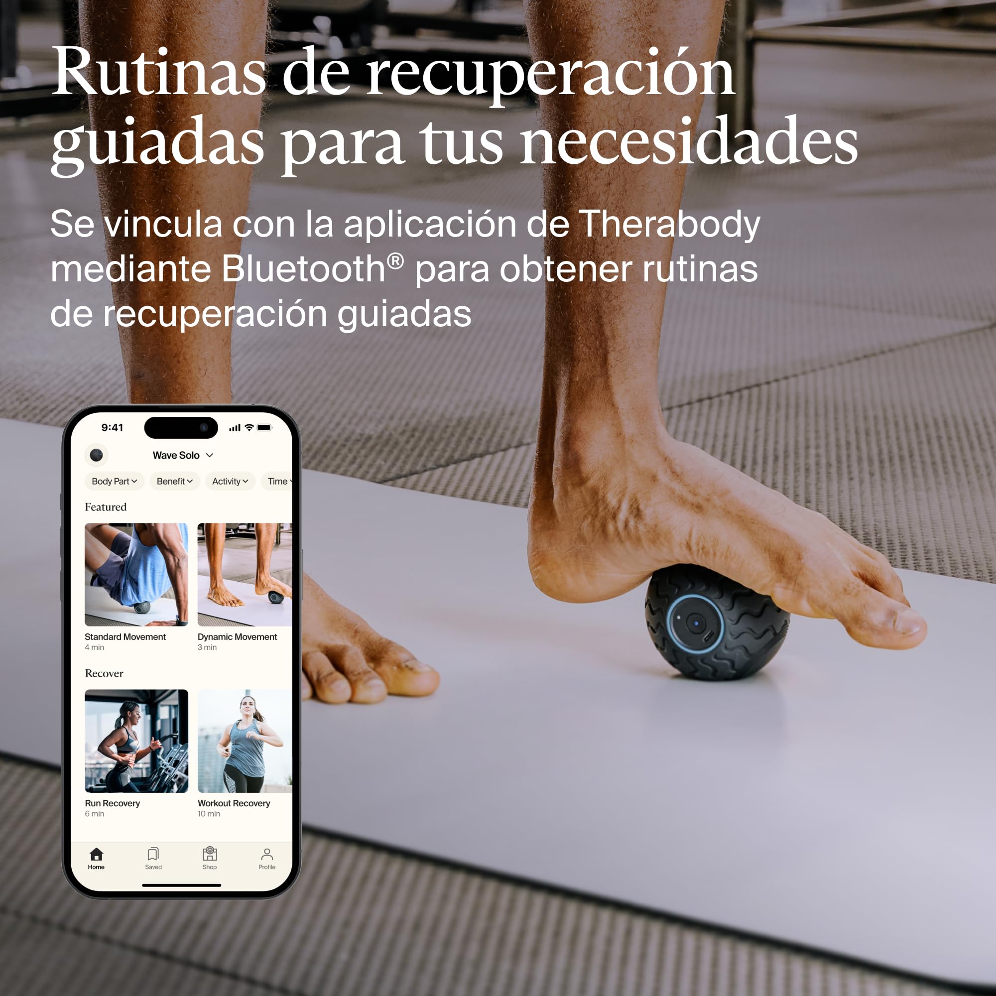 Wave Series Wave Solo: dispositivo de masaje portátil compatible con Bluetooth, bola de terapia de vibración ultraportátil, 3 frecuencias de vibración personalizables en la aplicación Therabody