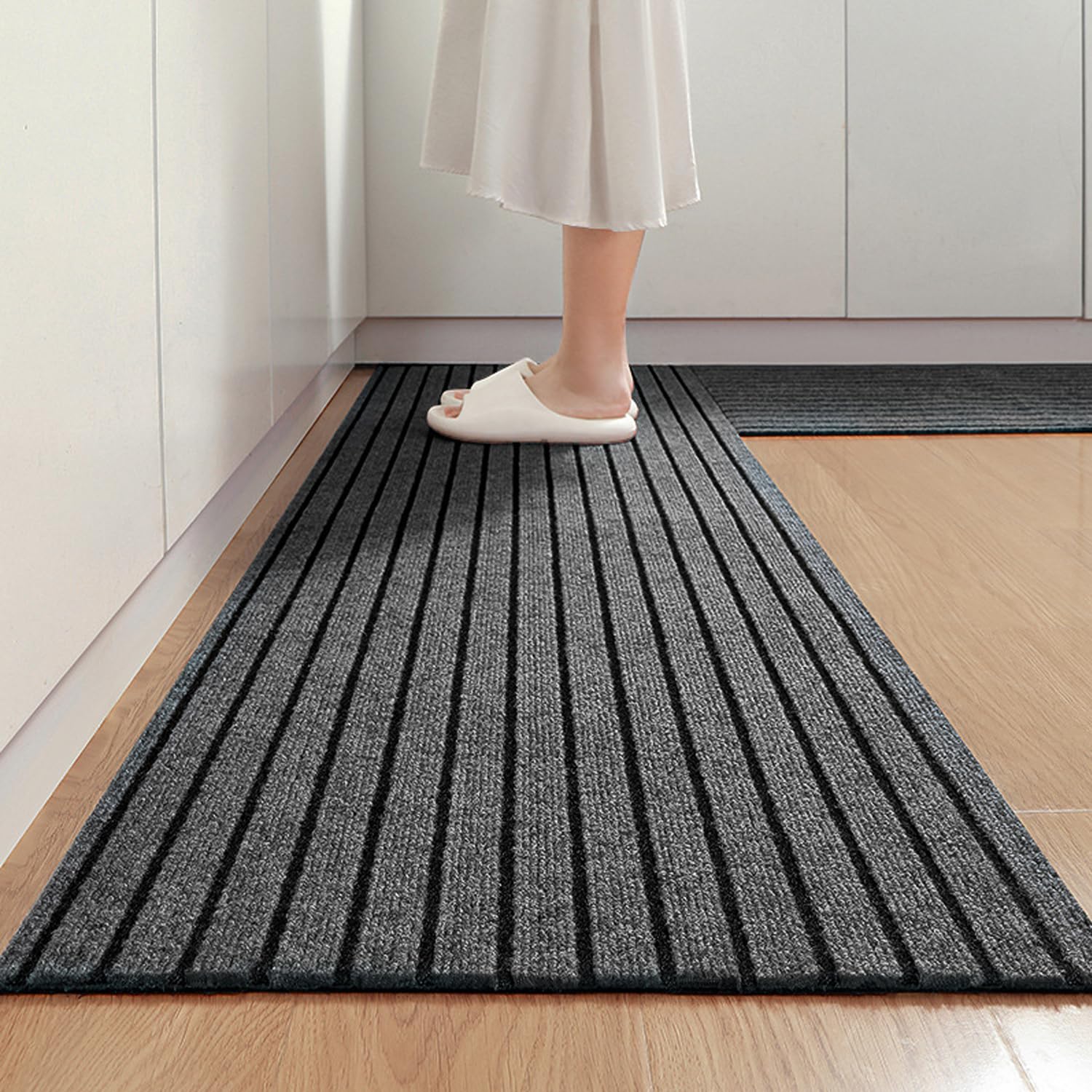 TYCOM Kitchen Rugs Kitchen Mat,Non-Slip Fluffy Soft Plush Microfiber Shower Carpet Rug, Machine Washable Quick Dry Ultra Shaggy Kitchen Mats - 50 * 80+50 * 120cm Grey