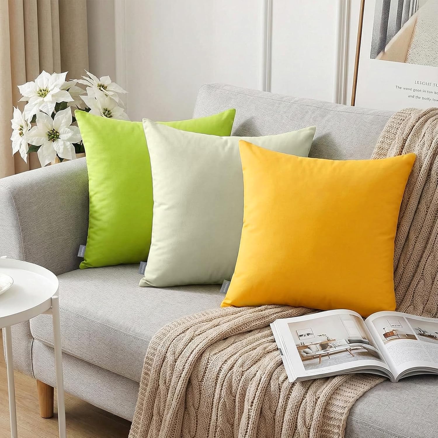 4-Pack 100% Cotton Comfortable Solid Decorative Throw Pillow Case,Thmyo Square Cushion Cover Pillowcase Sublimation Blank Pillow Covers DIY Throw Pillowcase for Sofa Couch(26x26 inch/ 66x66cm,Beige)