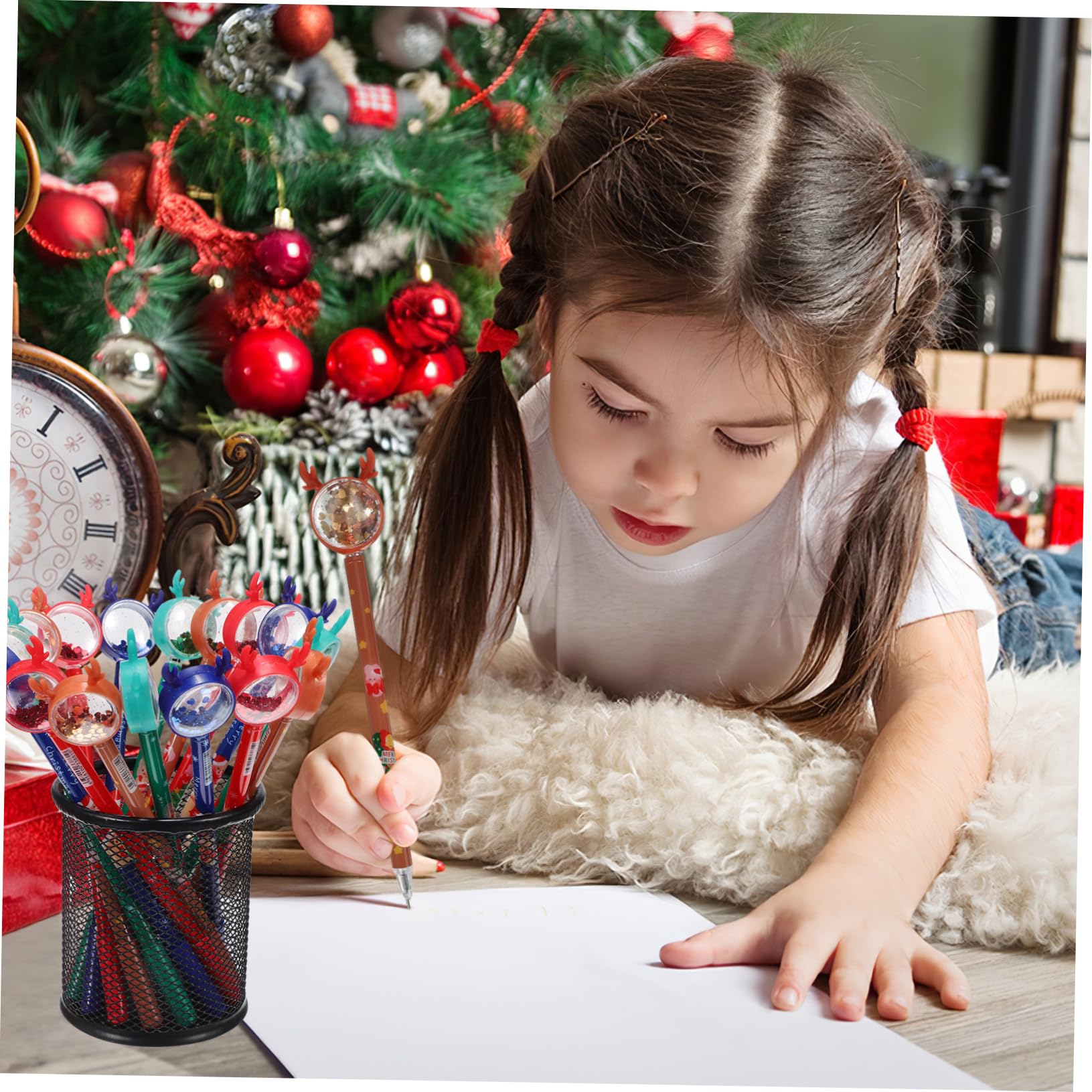 WOONEKY Lot De 36 Stylos À Encre De Noël En Forme De Cerf Et Délan À Paillettes Brillantes Multicolores Pour Le Bureau Lécole