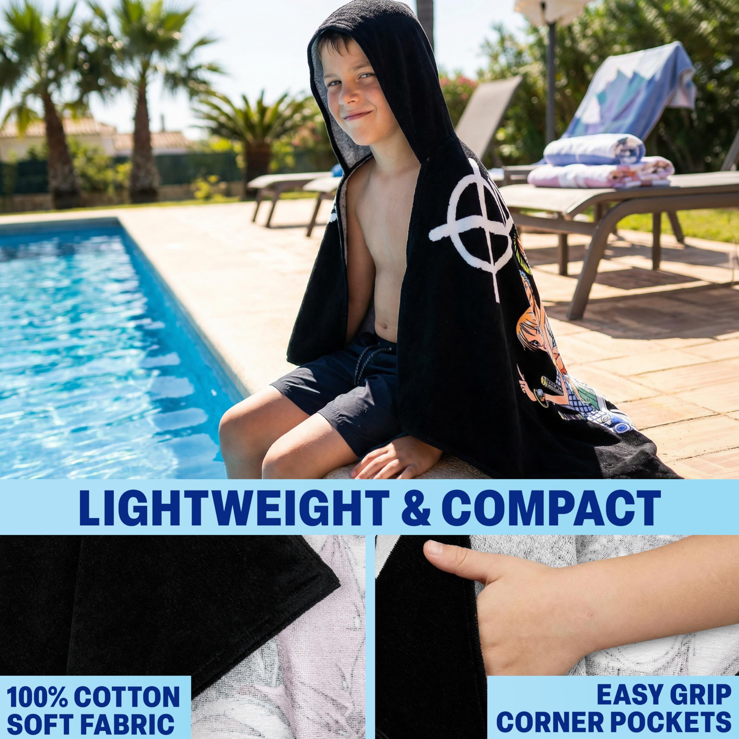 One Piece Incappucciato Asciugamani Bagno Ragazzi, Assorbente Asciugamano Cotone, Piscina, Nuoto e Asciugamano da Mare, Morbido Poncho da Bagno, Accessori Viaggio, Regalo Ragazzi (Multi One Piece)