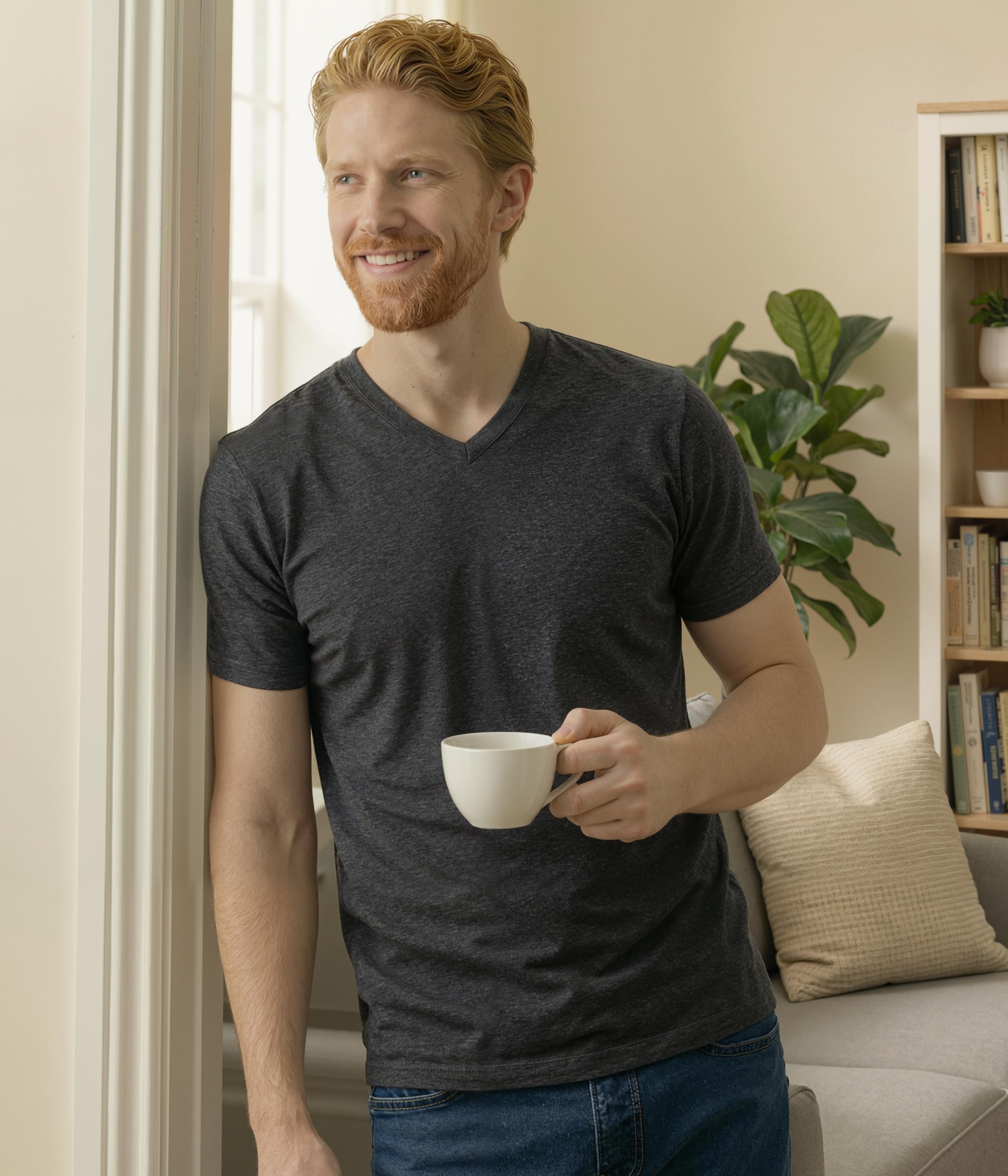 2er Pack Merino Shirt Herren Kurzarm,Atmungsaktiv Merinowolle Unterhemd mit V-Ausschnitt,Komfortabel Leicht Unterwäsche Männer,Weich Thermooberteile