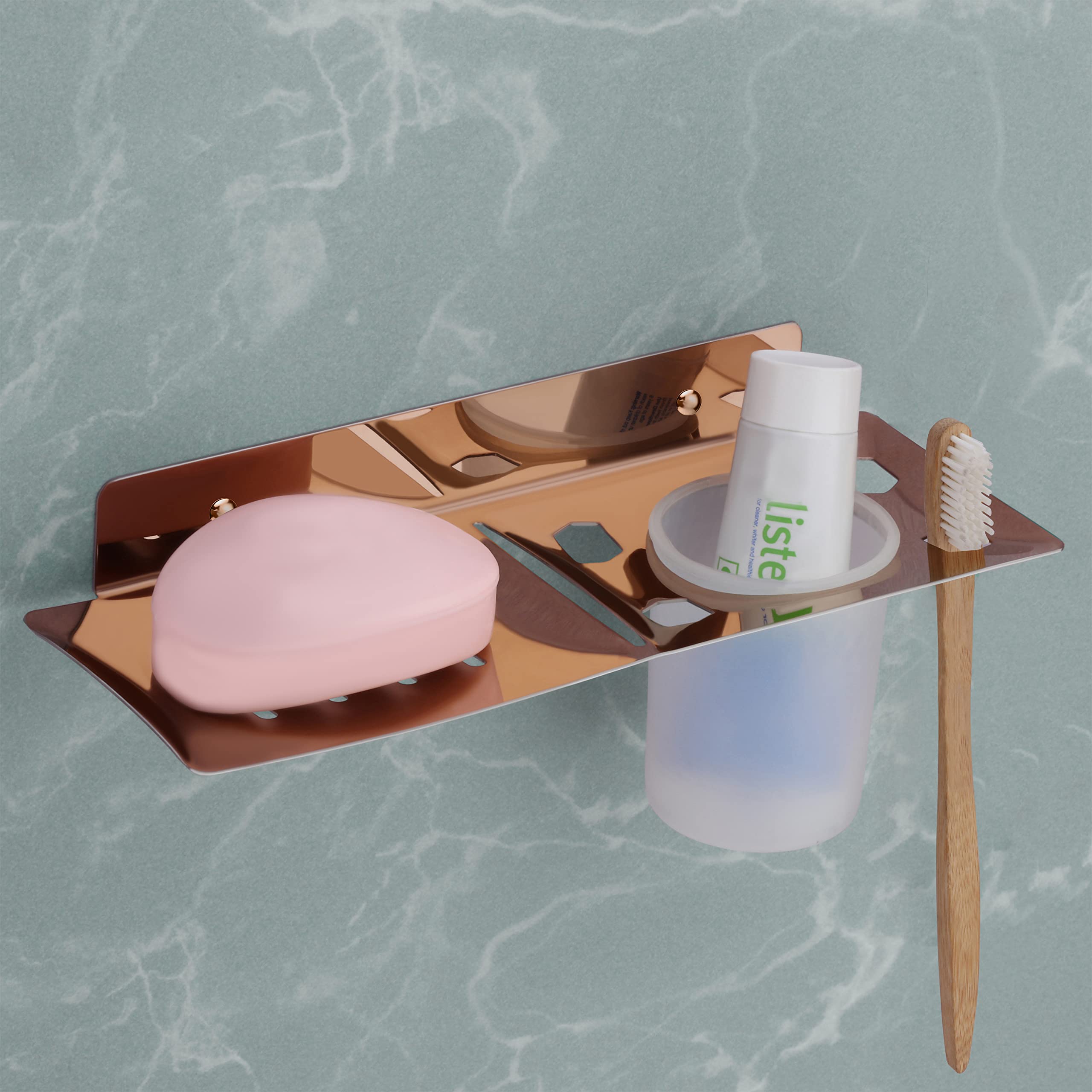 Primax Stainless Steel 2in1 Soap Dish with Tumbler Holder/Soap Stand/Tooth Brush Holder/Bathroom Accessories - Wall Mount (Rose Gold) (B0BTNZ4NQ6) Amazon Price History, Amazon Price Tracker