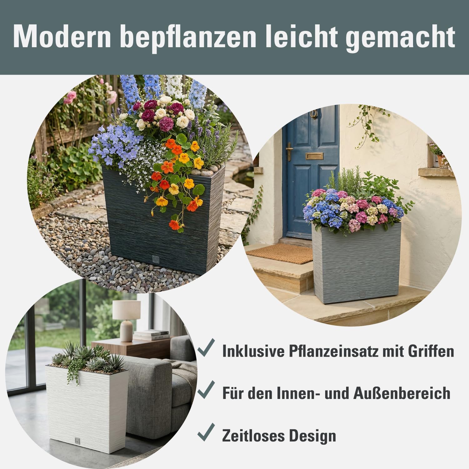 Jardinière Carrée Prosperplast FURU, Blanche, 24cm, Avec Insert, Fabrication Polonaise