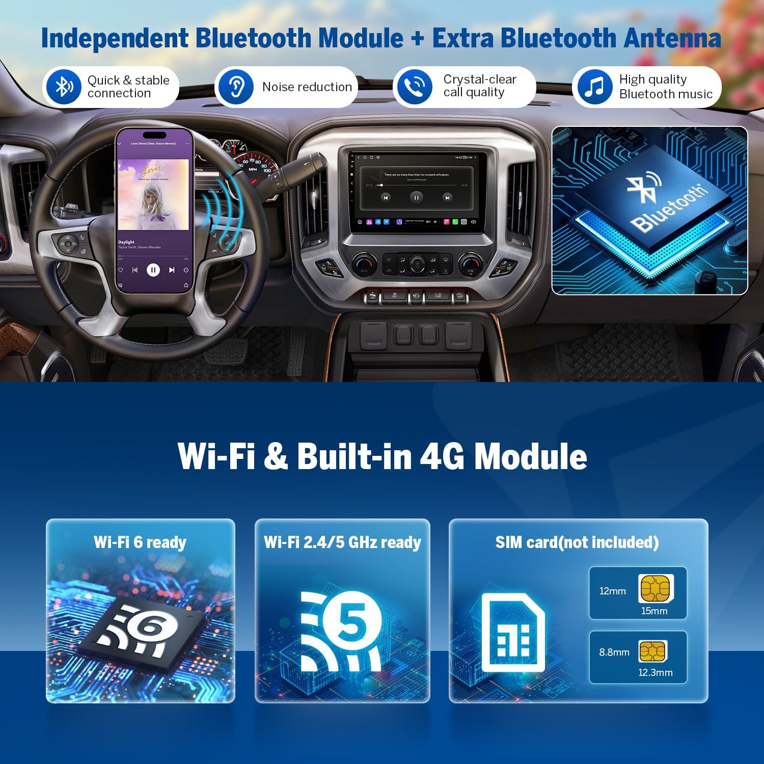 Eonon GMSX6S2 Car Stereo for Chevy Chevrolet Silverado/GMC Sierra 2014-2018, 2015 Silverado Radio CarPlay & Android Auto Head Unit, 10.1" QLED Car Radio with Bluetooth, SWC, 6+64GB -(QCM6225-AD)