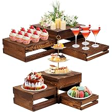 6 Pack Wooden Crates for Display Wooden Risers Square Food Risers for Buffet Party Rustic Wood Cake & Cupcake Stands