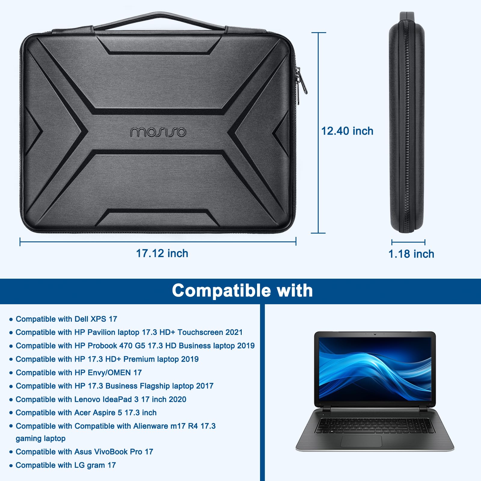Custodia Per Laptop 17-17.3 Pollici &ndash; Rigida, Impermeabile, Guscio Sottile, Universale, Colore Nero