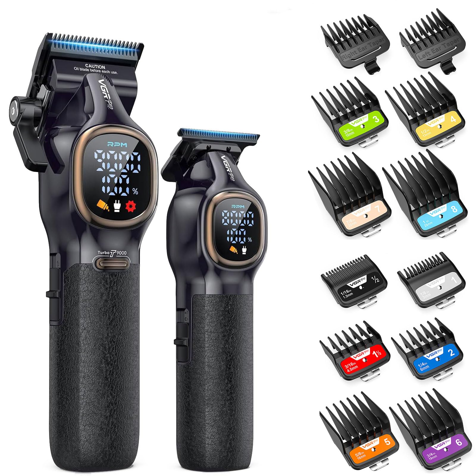 VGRPRO tagliacapelli uomo professionale e trimmer con kit pettini guida colorati, cordless 9000 RPM kit da barbiere con custodia