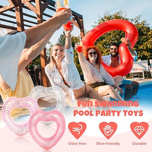 Miniatura 3 de Whaline Flotador inflable de 3 piezas para piscina con forma de corazón, flotador, tumbonas, tubo para verano, piscina, playa, despedida de soltera