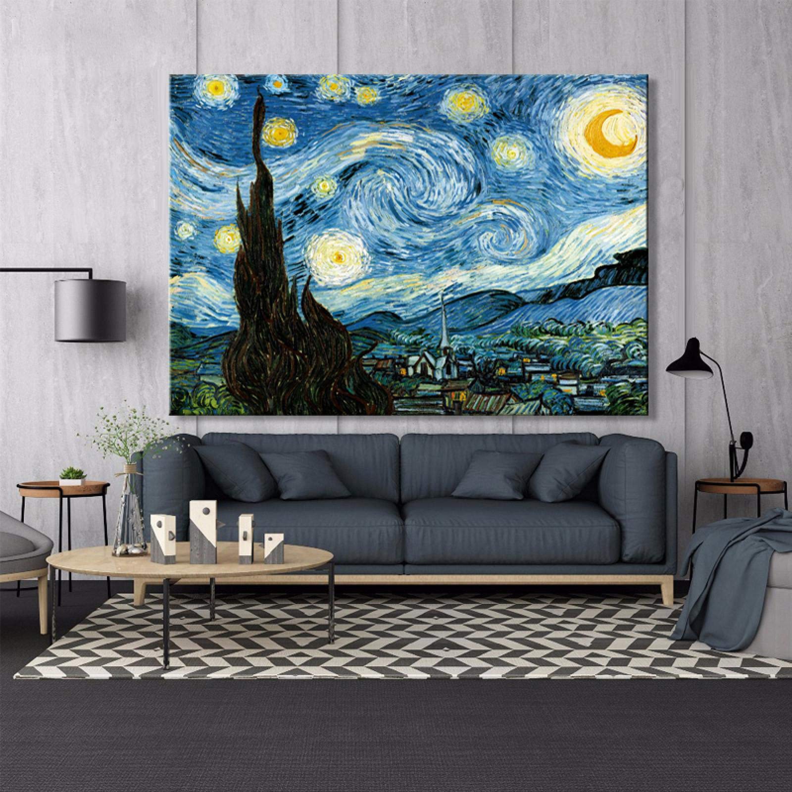 Amazon｜ゴッホ星月夜のポスターと版画青い壁の芸術有名な帆布の絵画
