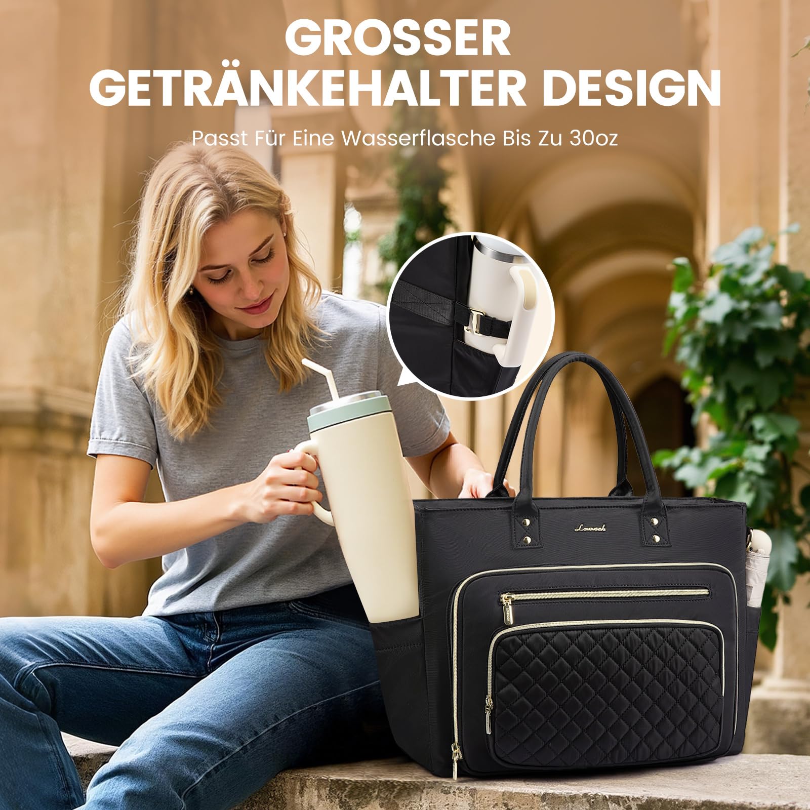 LOVEVOOK Lehrertasche Damen Groß, 15.6 Zoll Laptoptasche Arbeitstasche