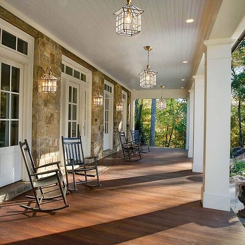 Miniatura 4 de Milaii Luces colgantes de latón cobre para exteriores luz de porche colgante impermeable con lámpara de araña exterior de cristal transparente para